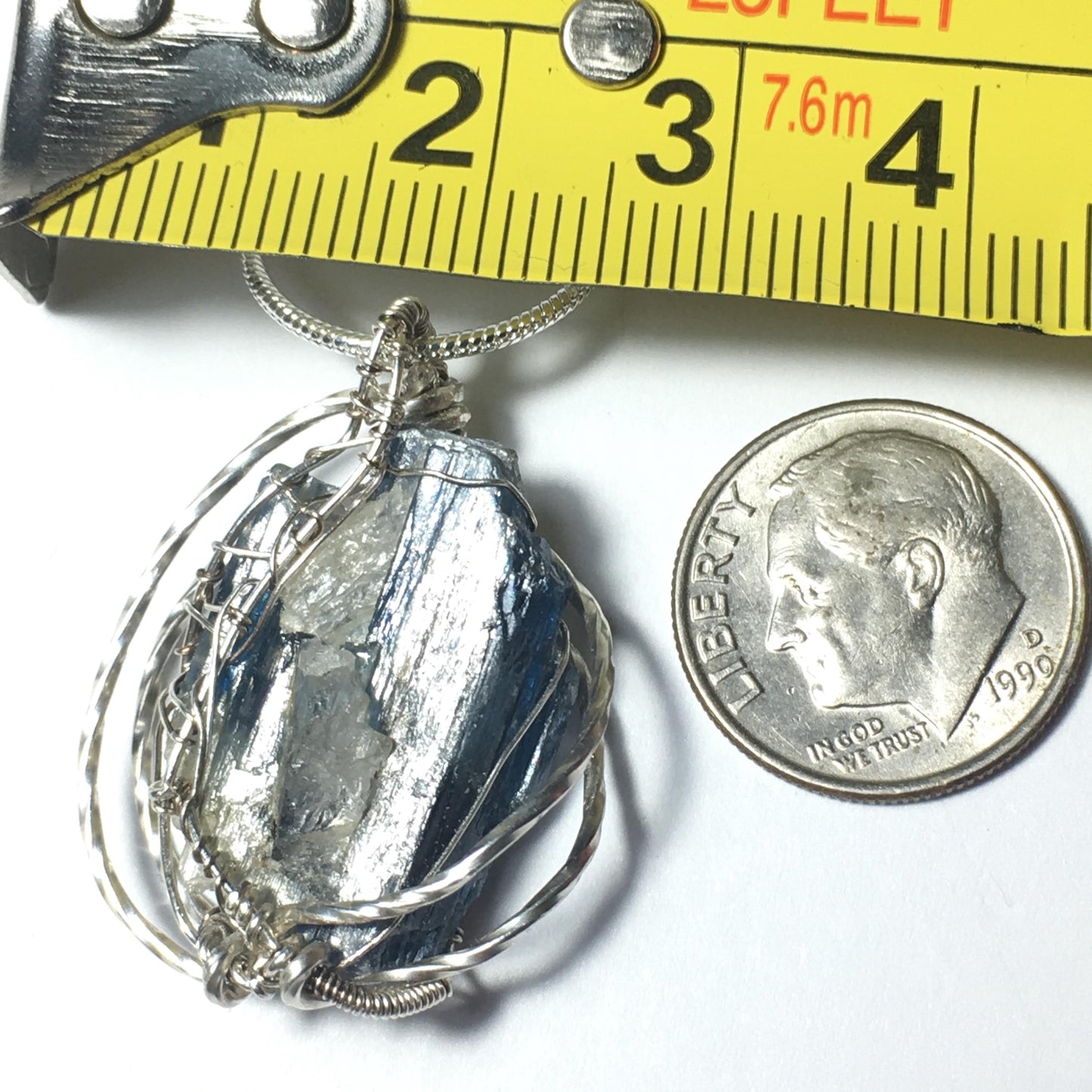 Kyanite and solid sterling silver Wire-Wrap Jewelry Pendant