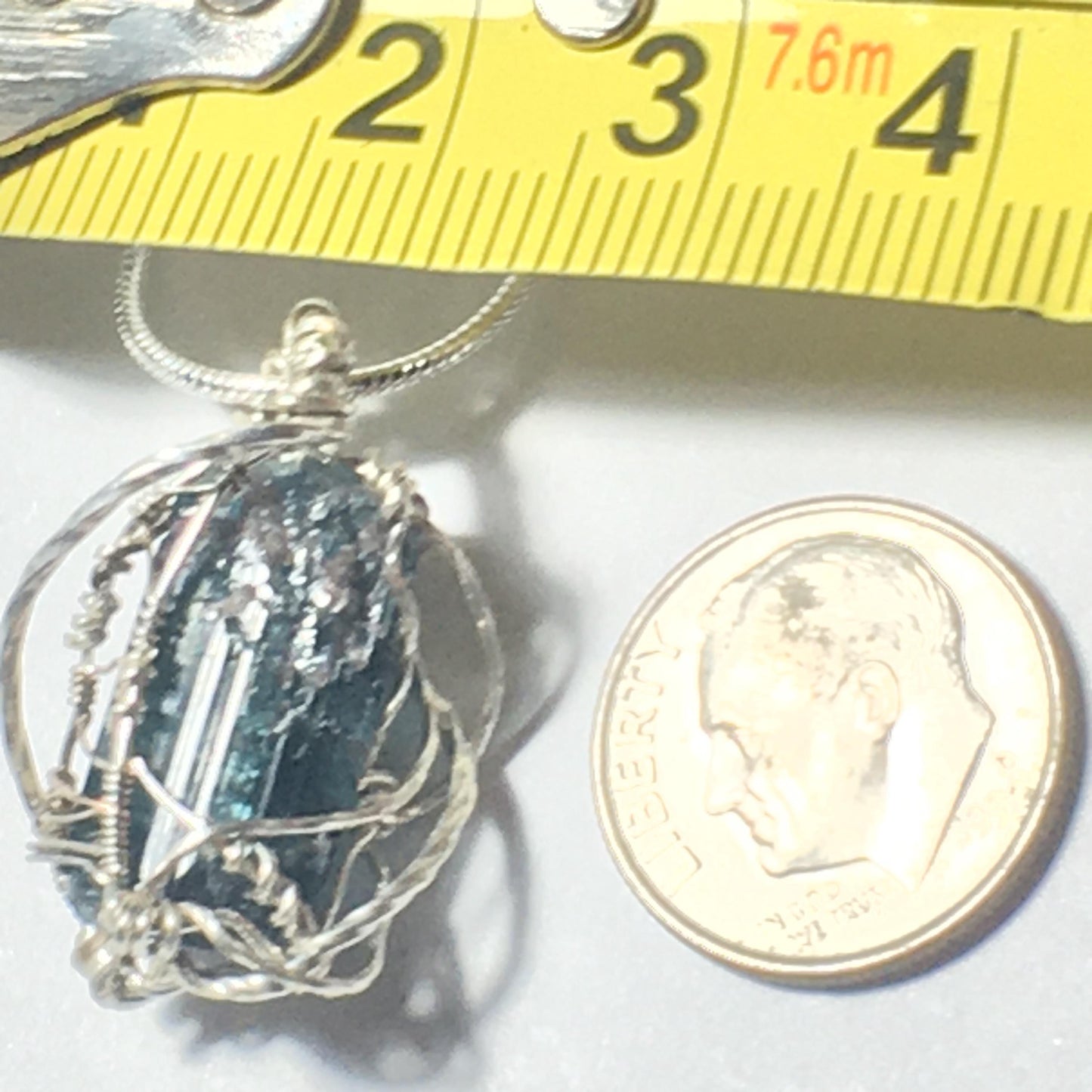 Big Blue Tourmaline Gem Indicolite with Lepidolite Pendant Solid Silver Wire-Wrap Jewelry