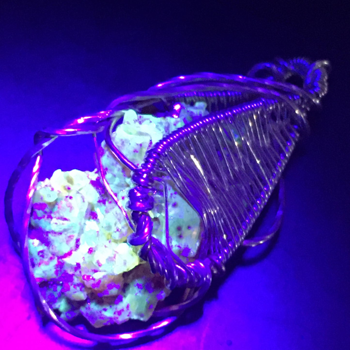 GIANT Red Zincite and Silver/Gold Pendant with Chain (Blacklight Fluorescent UV Reactive)