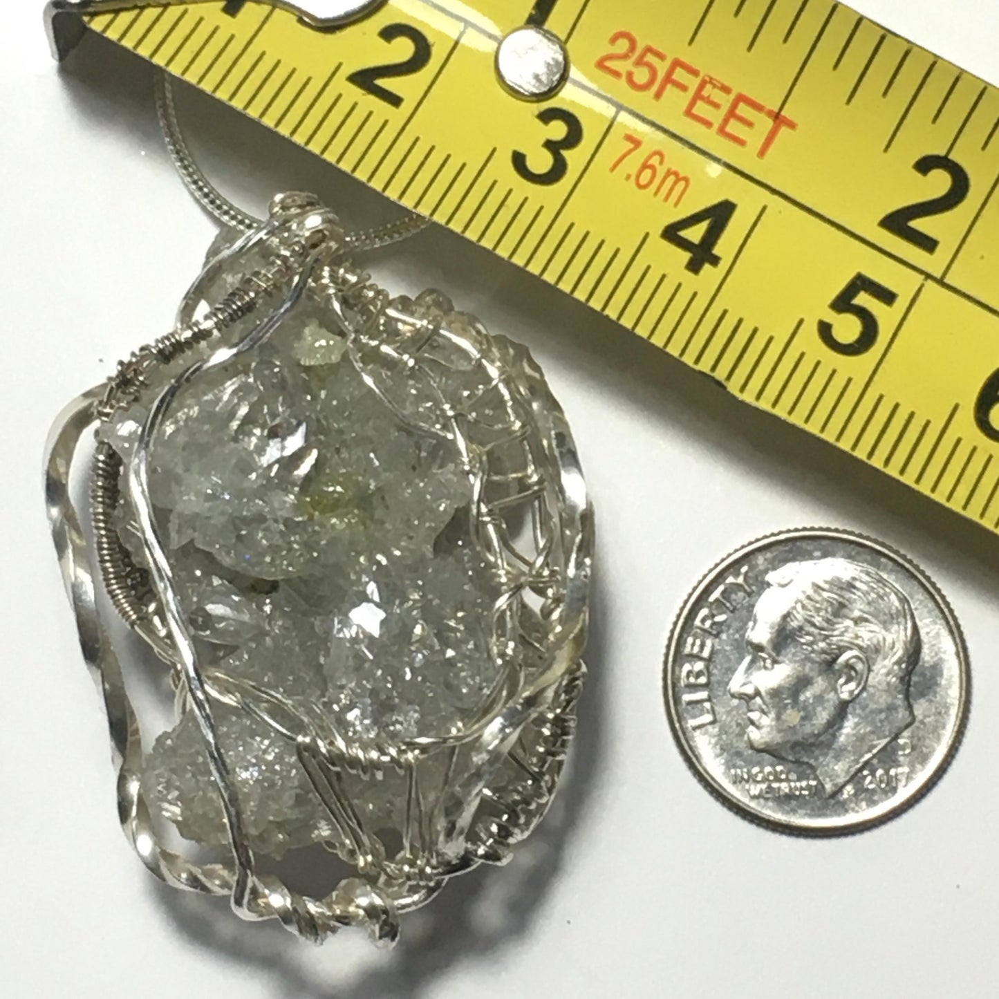 GIANT Clear Zincite and Silver/Gold Pendant (Blacklight Fluorescent UV Reactive)