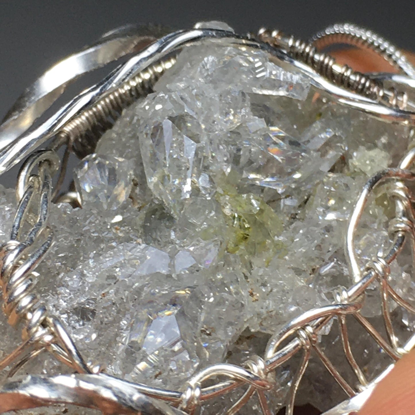 GIANT Clear Zincite and Silver/Gold Pendant (Blacklight Fluorescent UV Reactive)