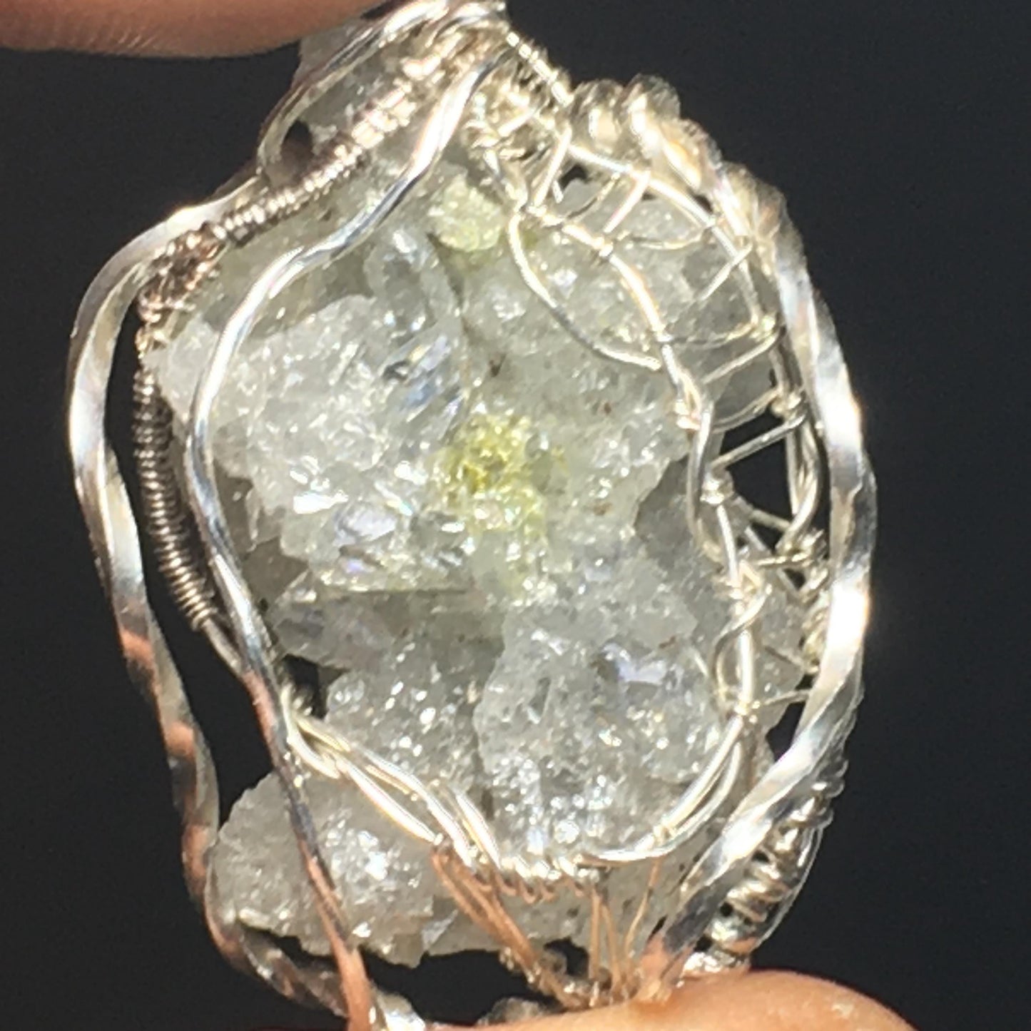 GIANT Clear Zincite and Silver/Gold Pendant (Blacklight Fluorescent UV Reactive)