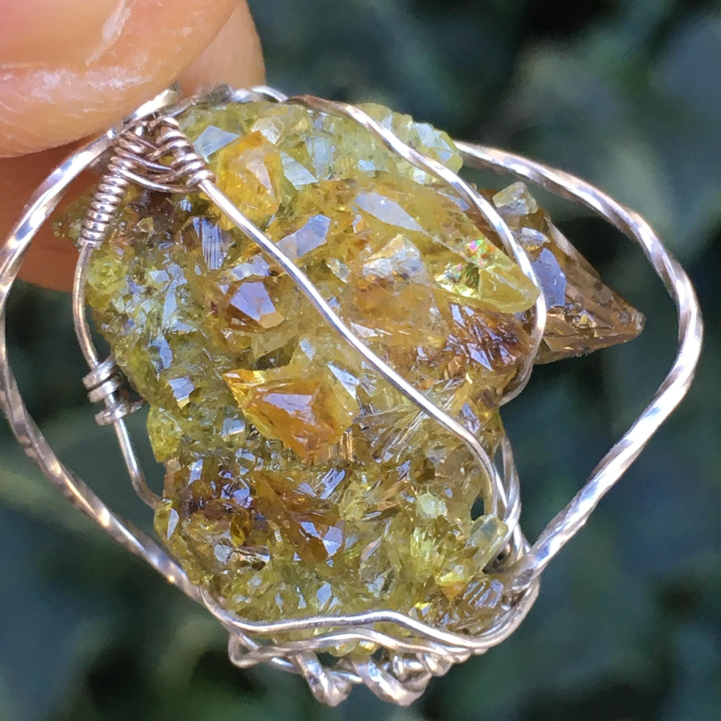 Orange Zincite Cluster Silver Pendant