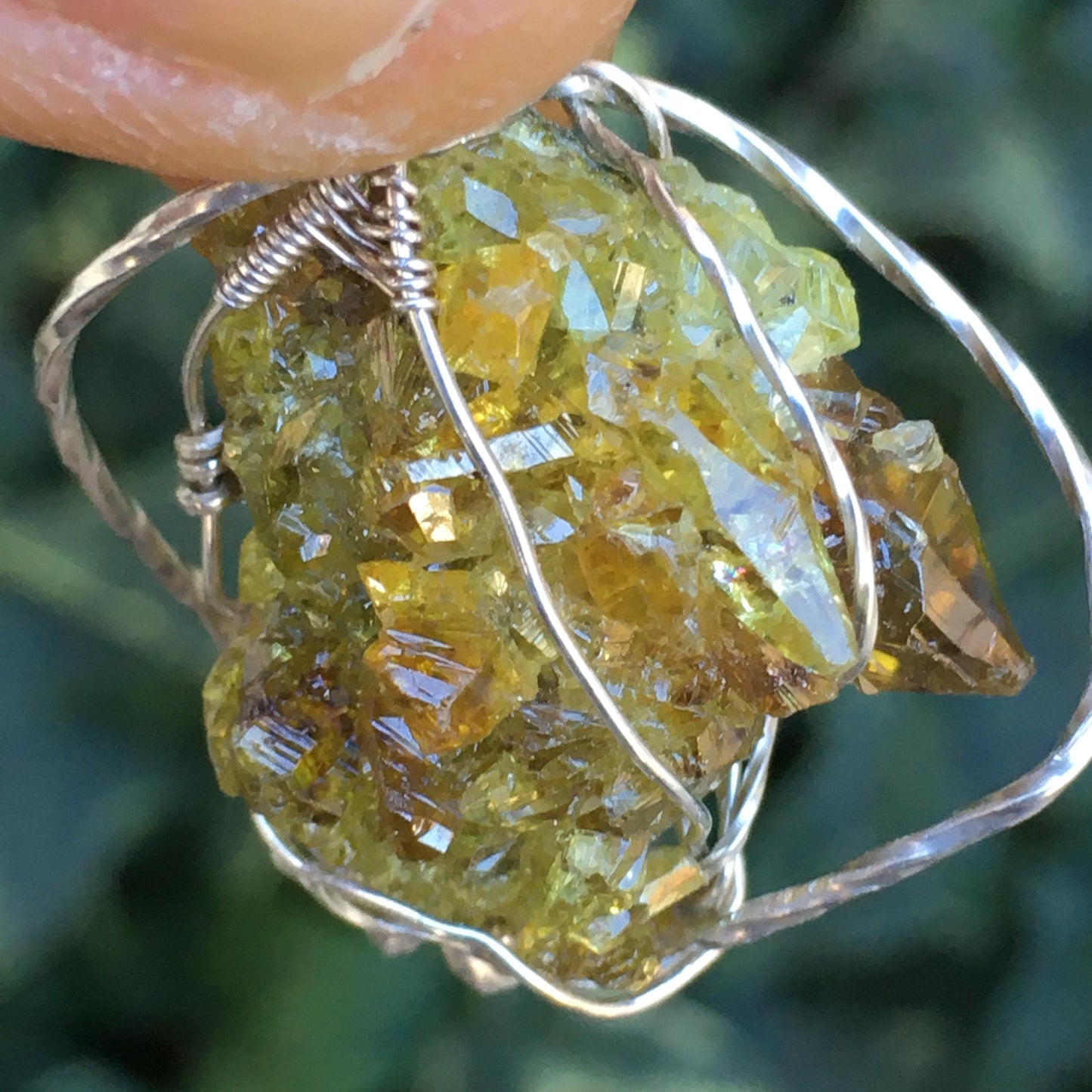 Orange Zincite Cluster Silver Pendant