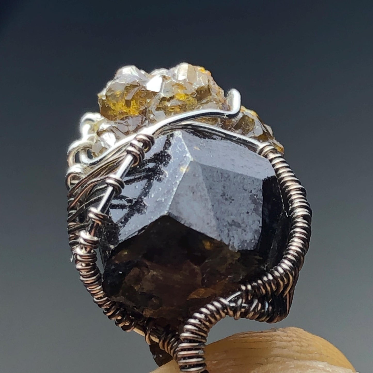 RED - AMBER  ZINCITE and Silver Wire-Wrap Pendant with chain