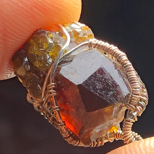 RED - AMBER  ZINCITE and Silver Wire-Wrap Pendant with chain