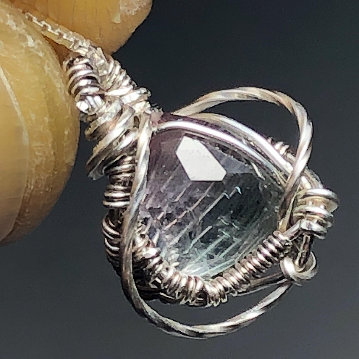 BiColor Tourmaline Faceted Wire Wrap Solid Silver Pendant