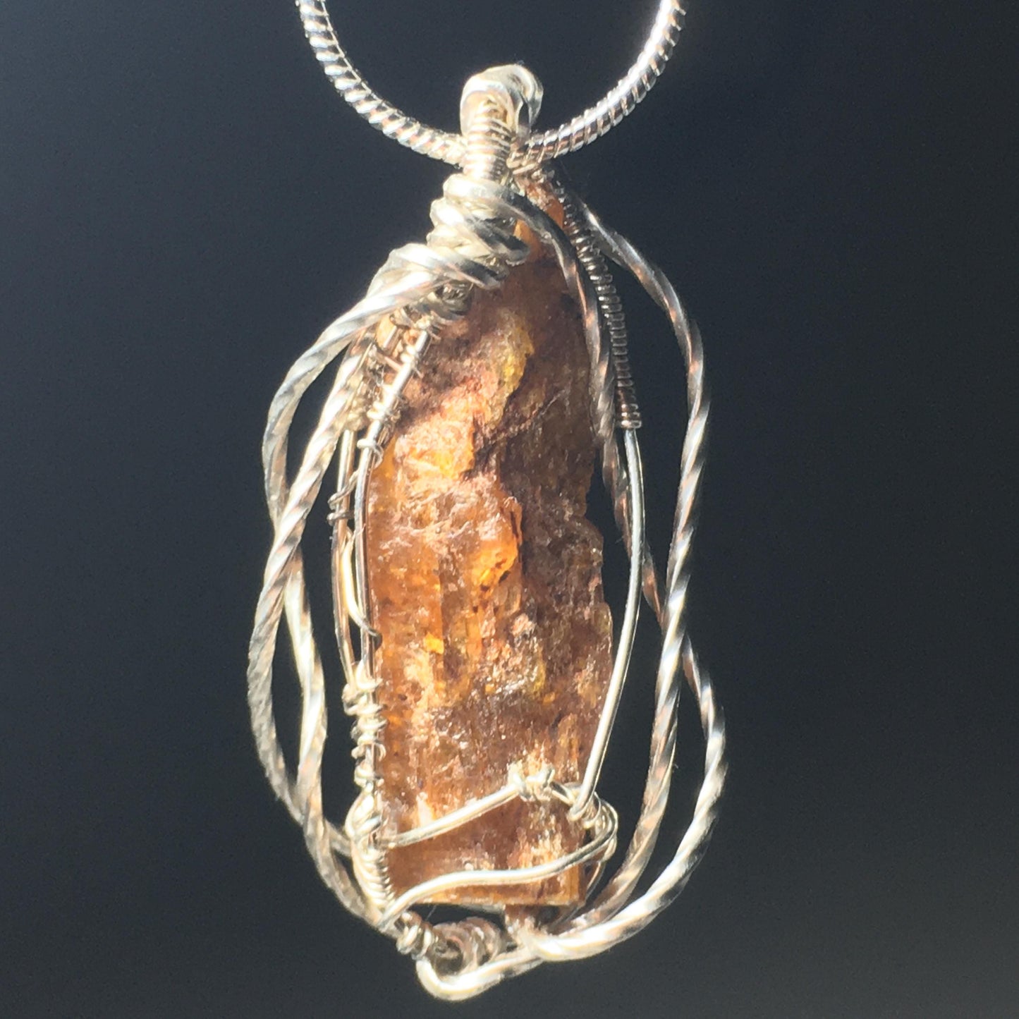 ORANGE KYANITE and solid sterling silver Pendant
