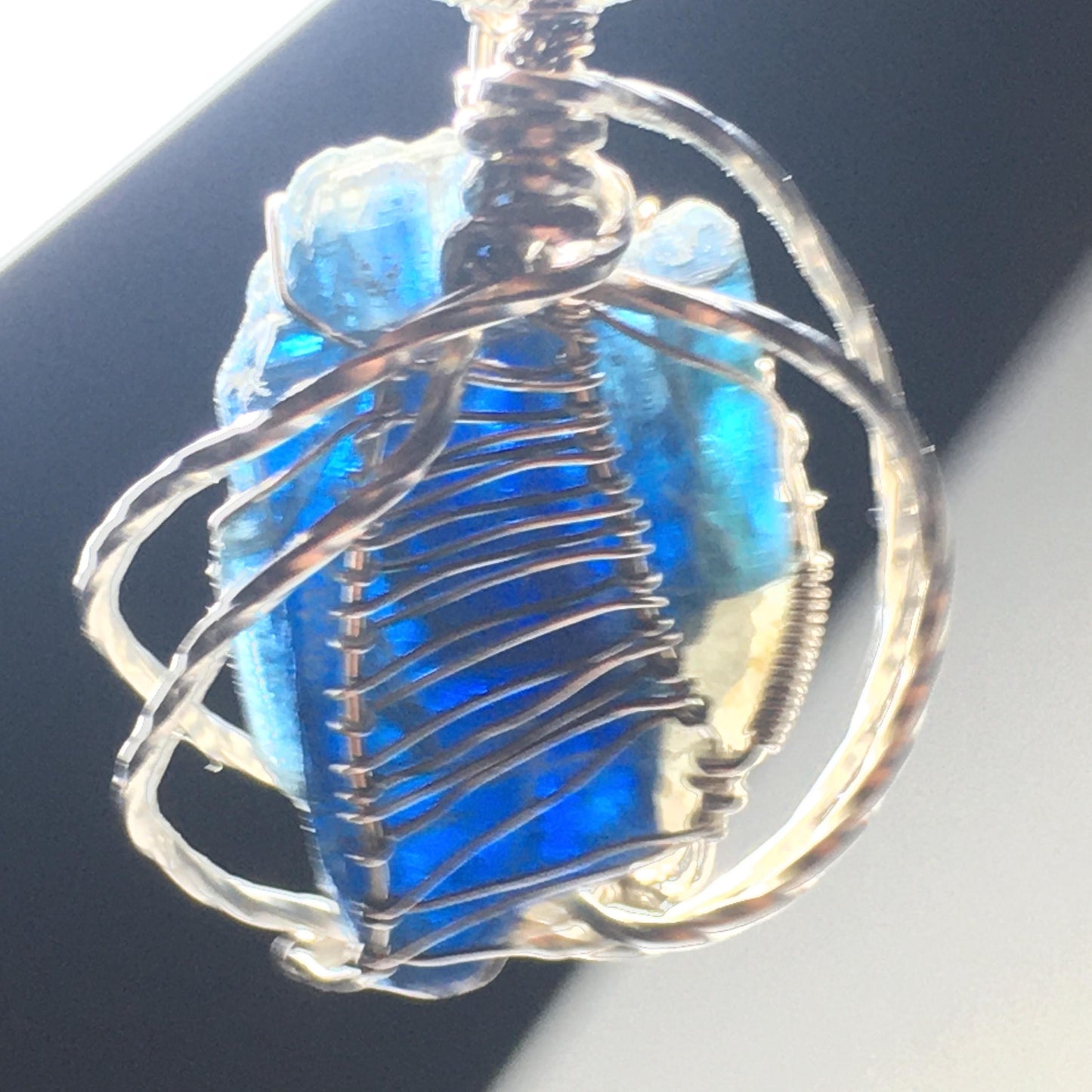 Kyanite and solid sterling silver Wire-Wrap Jewelry Pendant