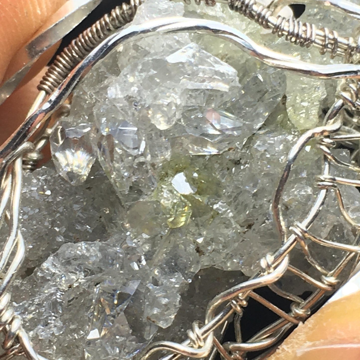 GIANT Clear Zincite and Silver/Gold Pendant (Blacklight Fluorescent UV Reactive)