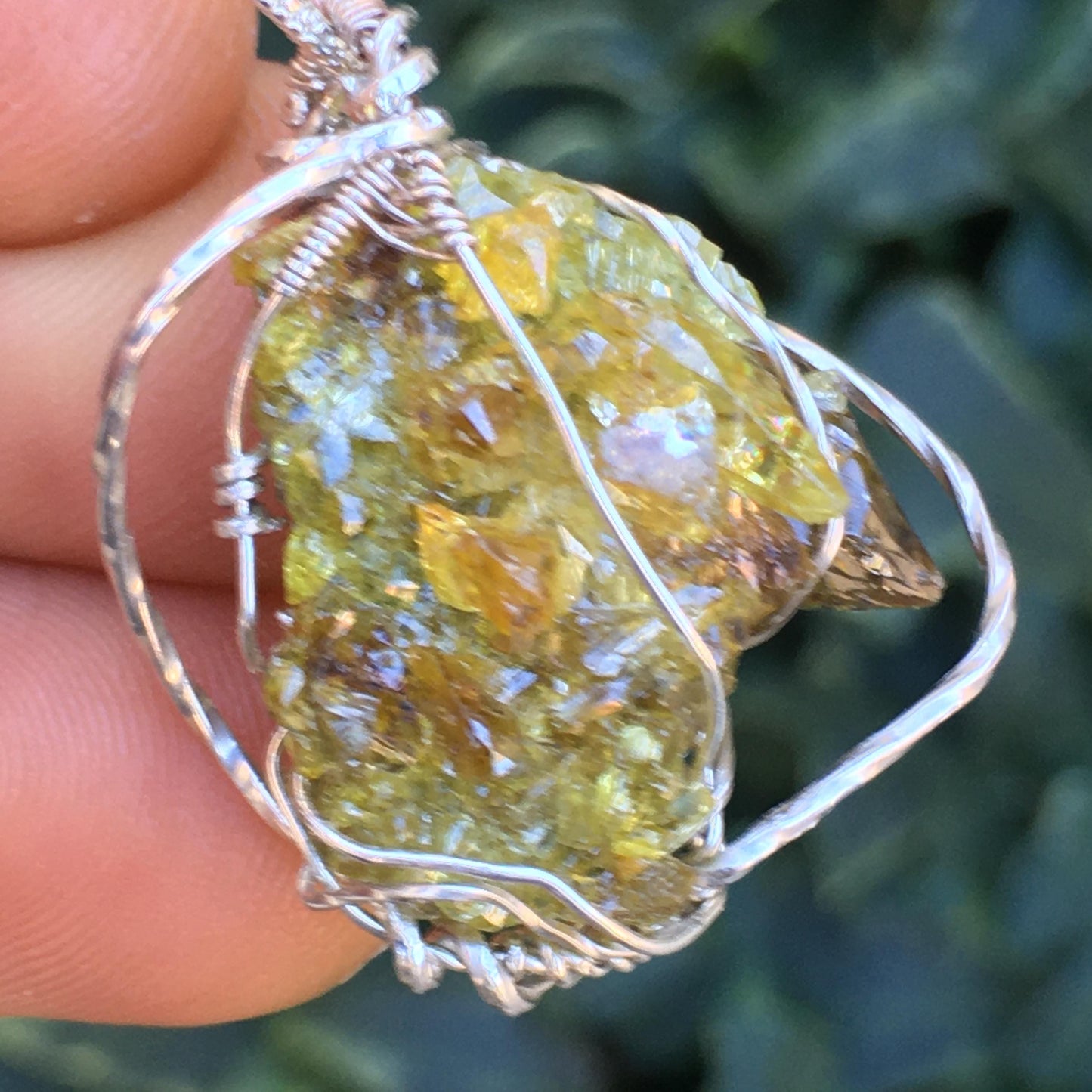 Orange Zincite Cluster Silver Pendant