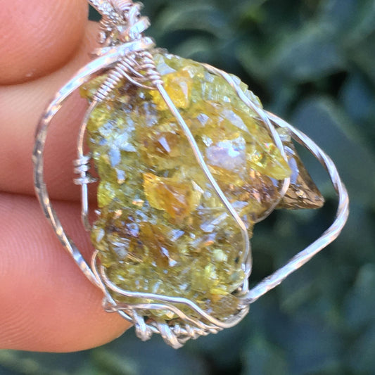 Orange Zincite Cluster Silver Pendant