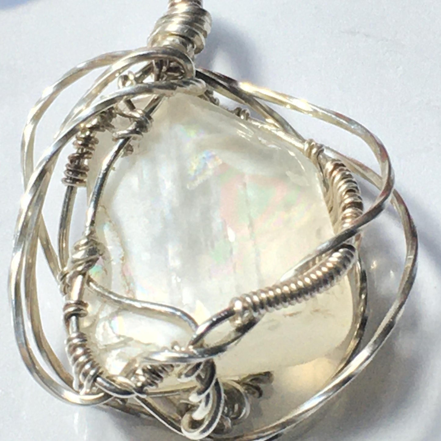 RAINBOW MOONSTONE and SILVER Pendant