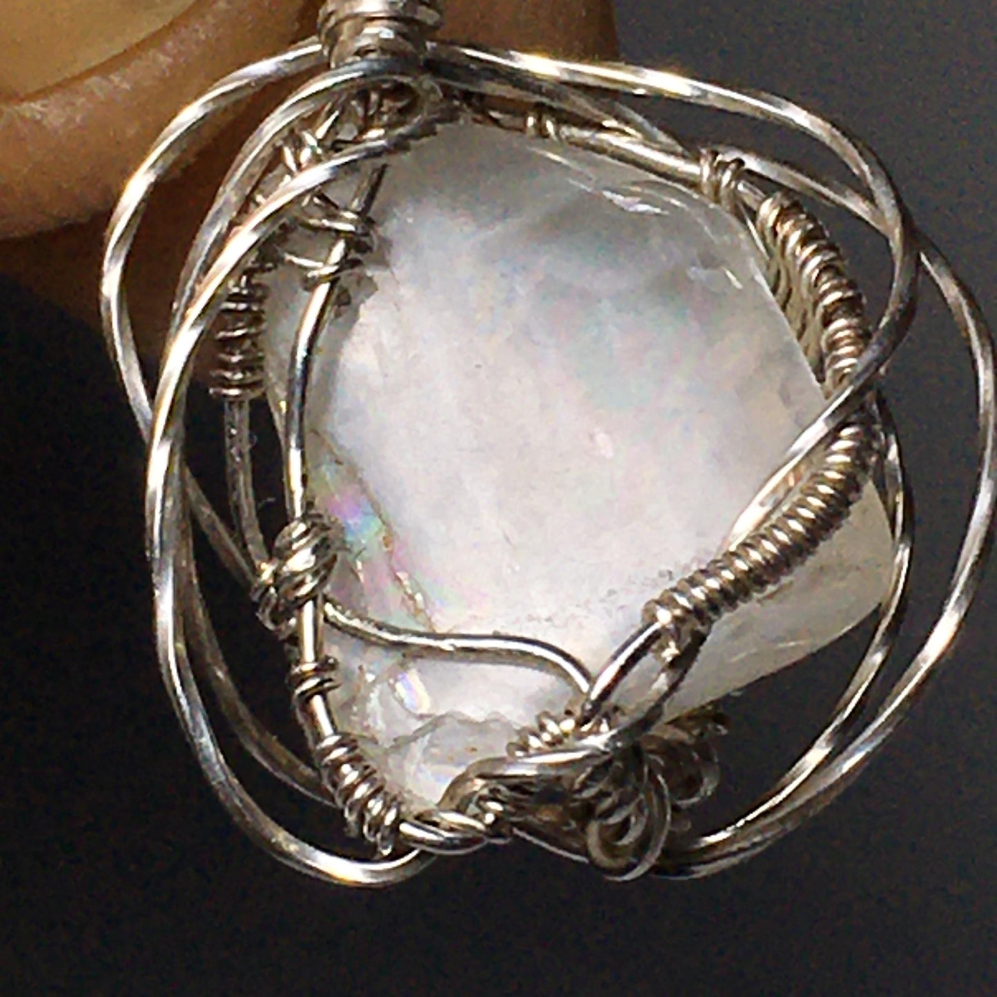 RAINBOW MOONSTONE and SILVER Pendant