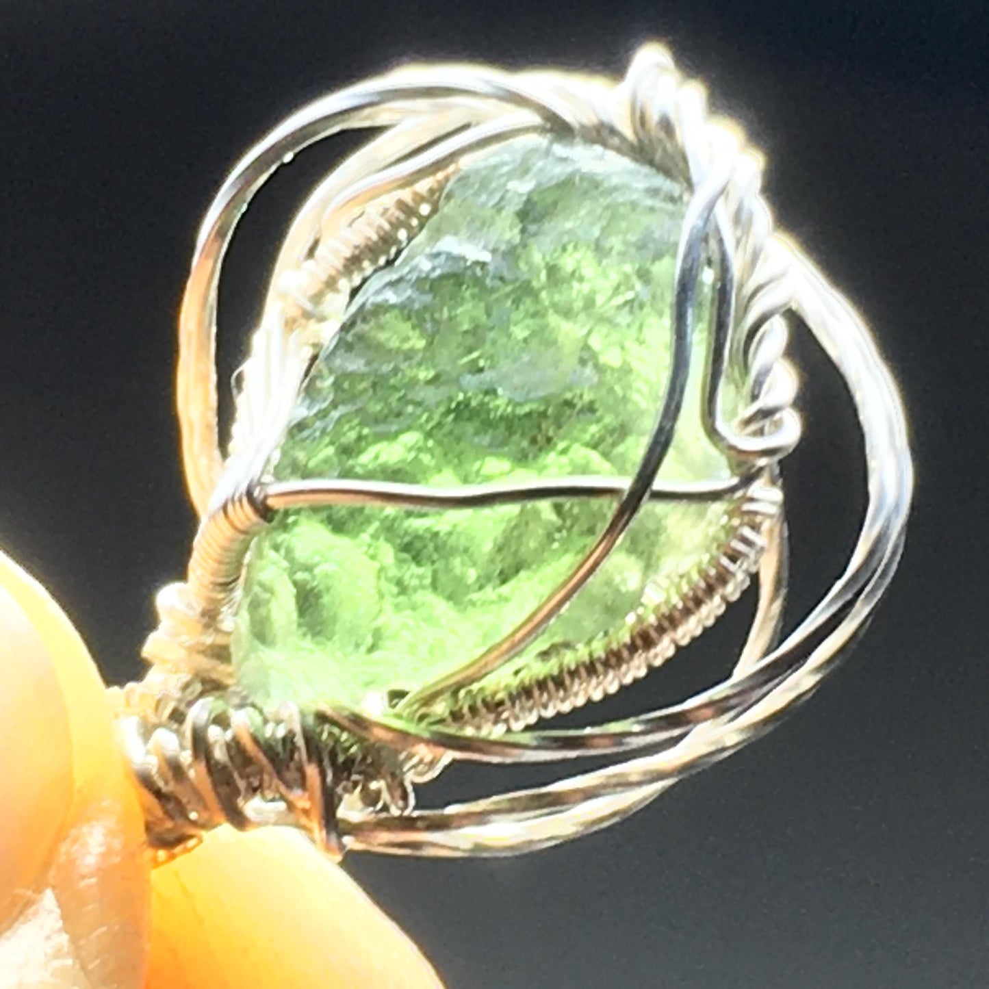 Moldavite and Solid Silver Pendant