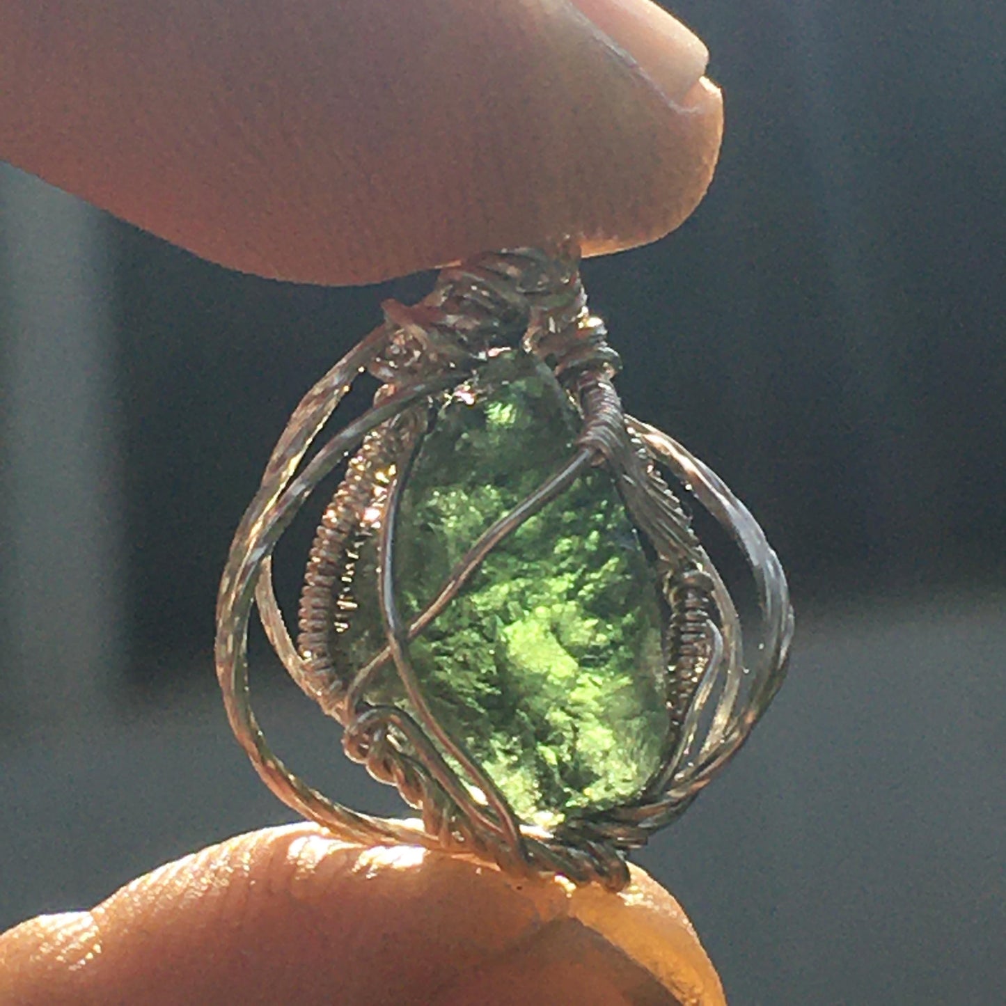 Moldavite and Solid Silver Pendant