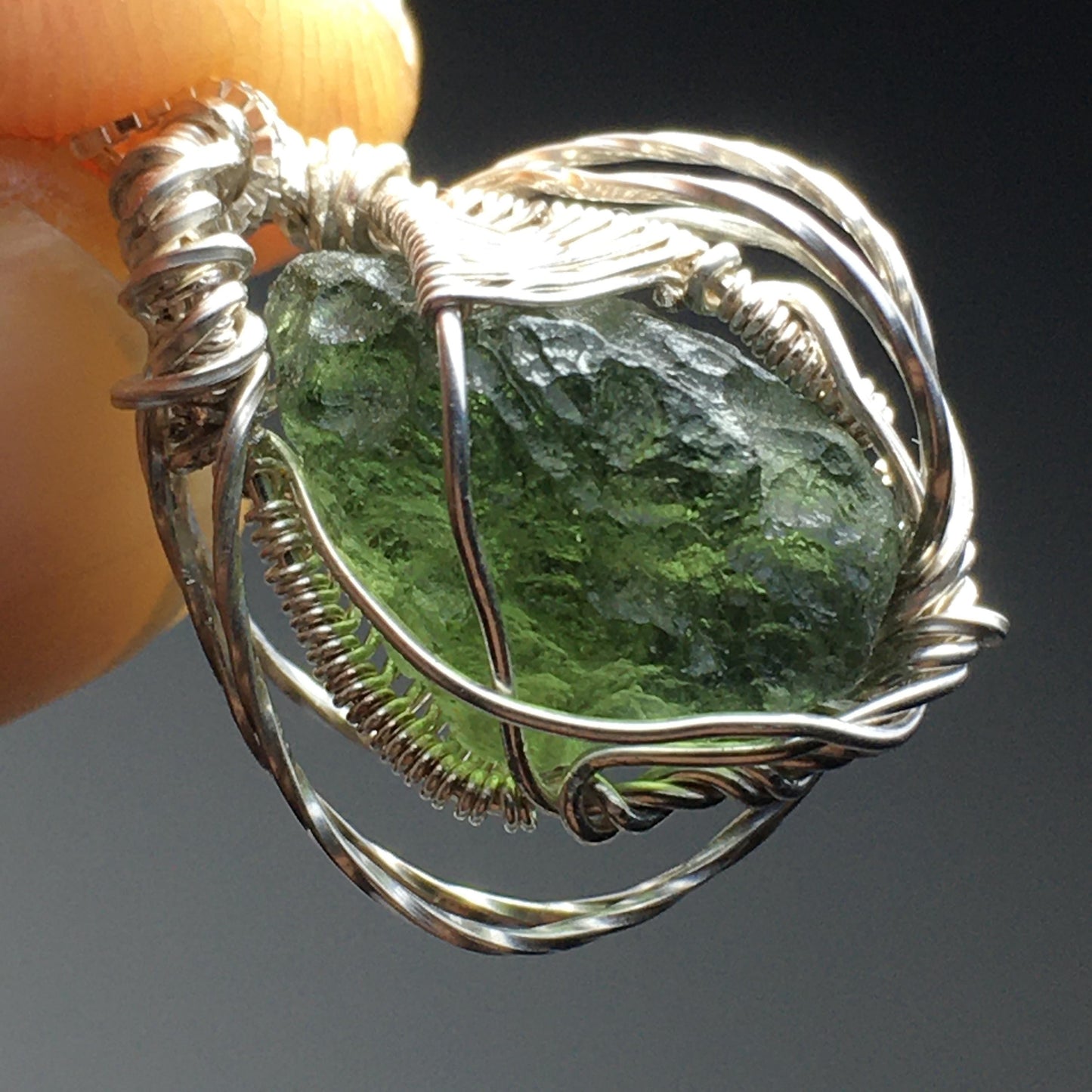 Moldavite and Solid Silver Pendant