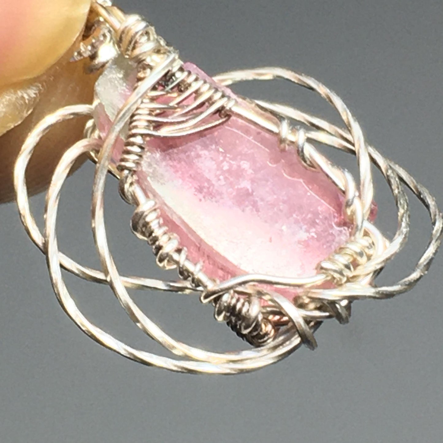 Polished Rainbow Watermelon Tourmaline and Silver Pendant