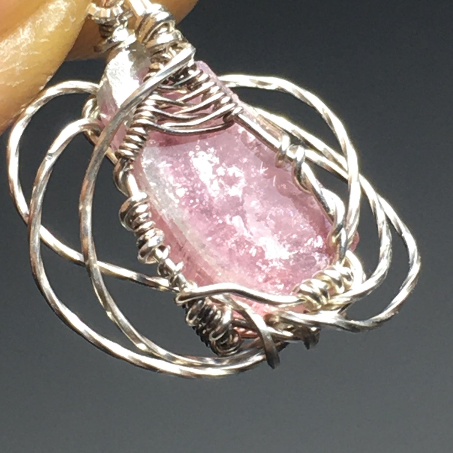 Polished Rainbow Watermelon Tourmaline and Silver Pendant