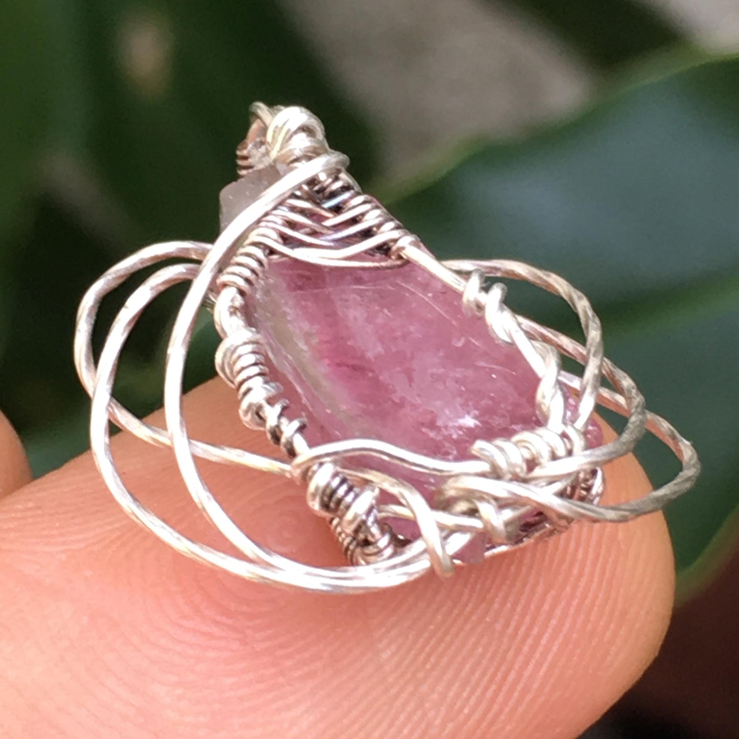 Polished Rainbow Watermelon Tourmaline and Silver Pendant