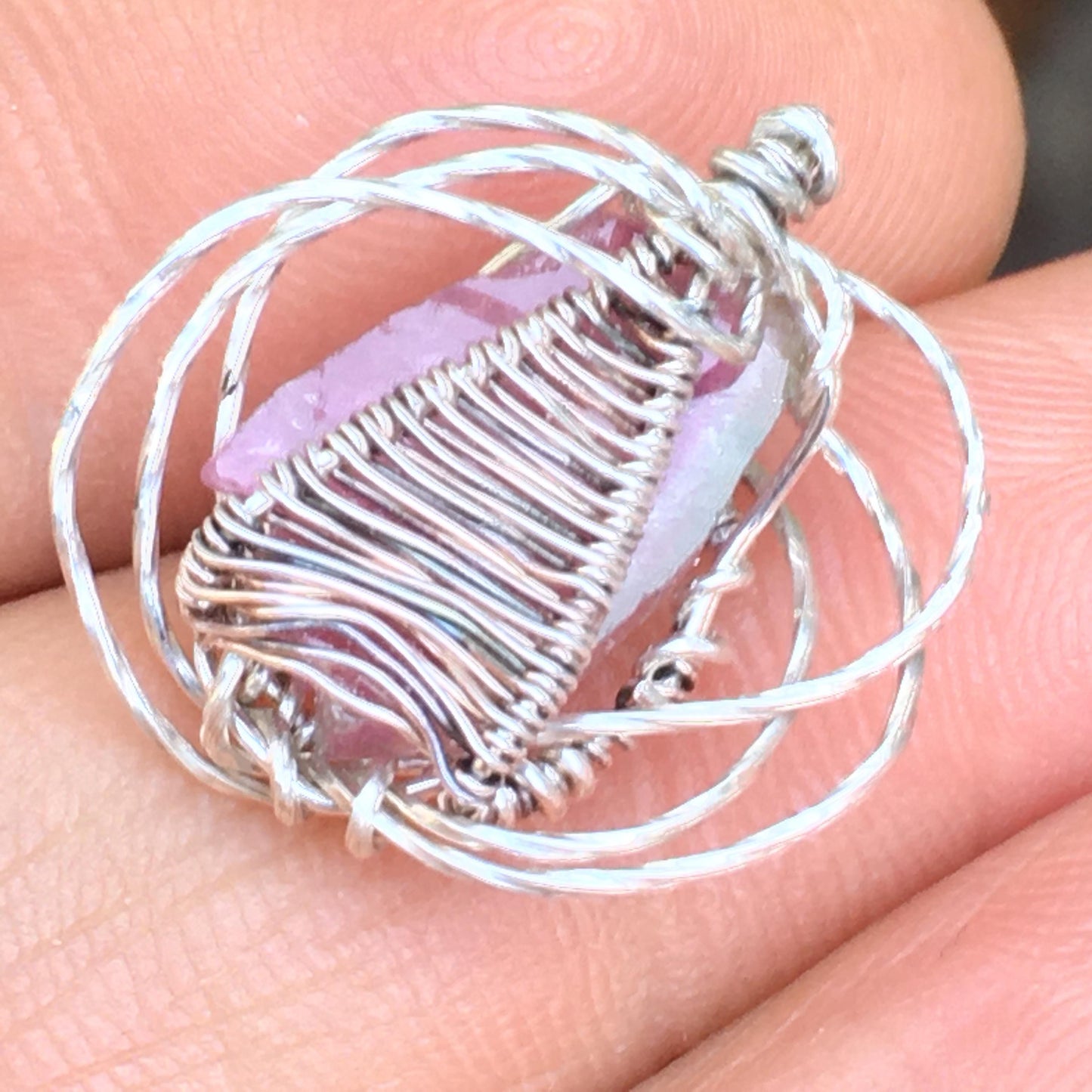Polished Rainbow Watermelon Tourmaline and Silver Pendant