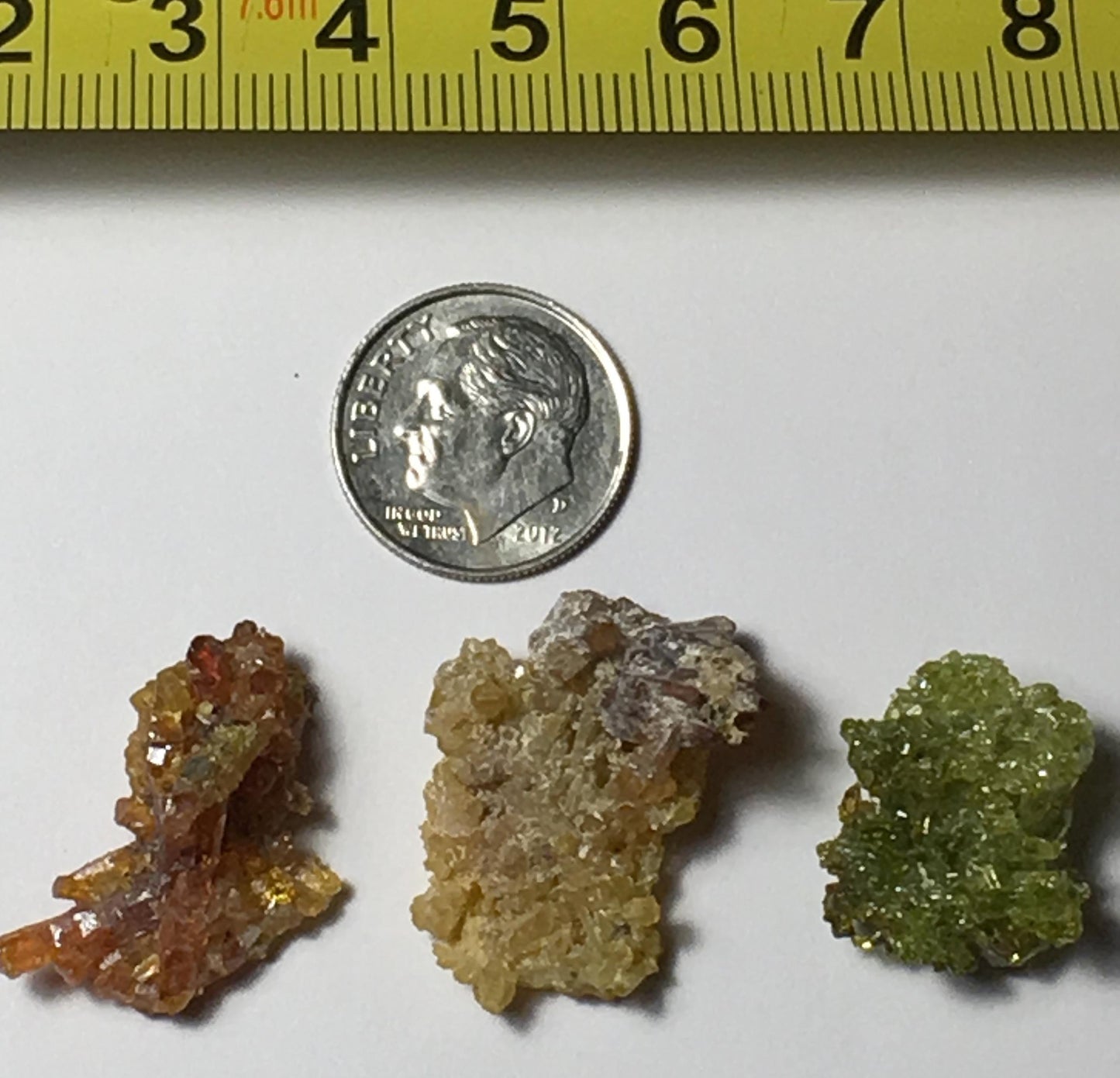 Perfectly matched set of 3 Gemmy Zincite Clusters (Red Green Yellow)