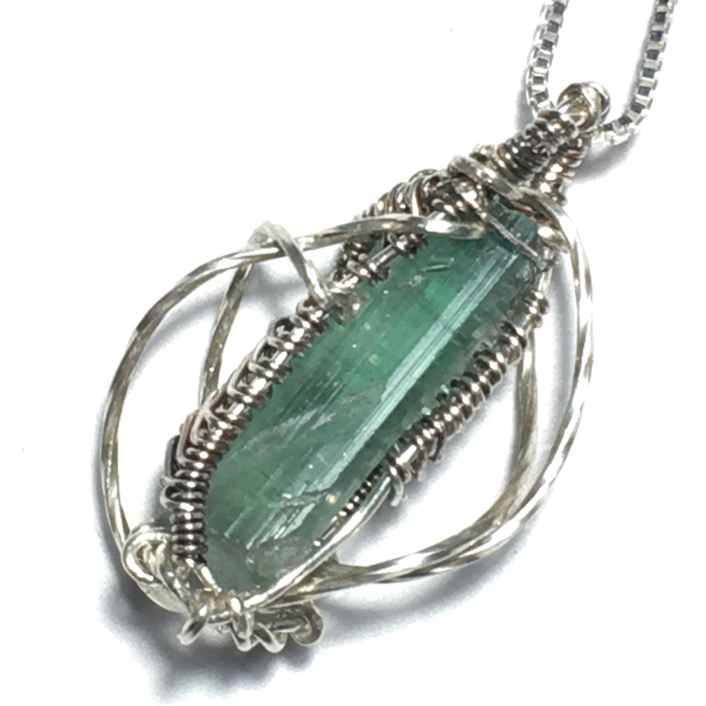 Big Blue Tourmaline Gem Indicolite Pendant Solid Silver Wire-Wrap Jewelry