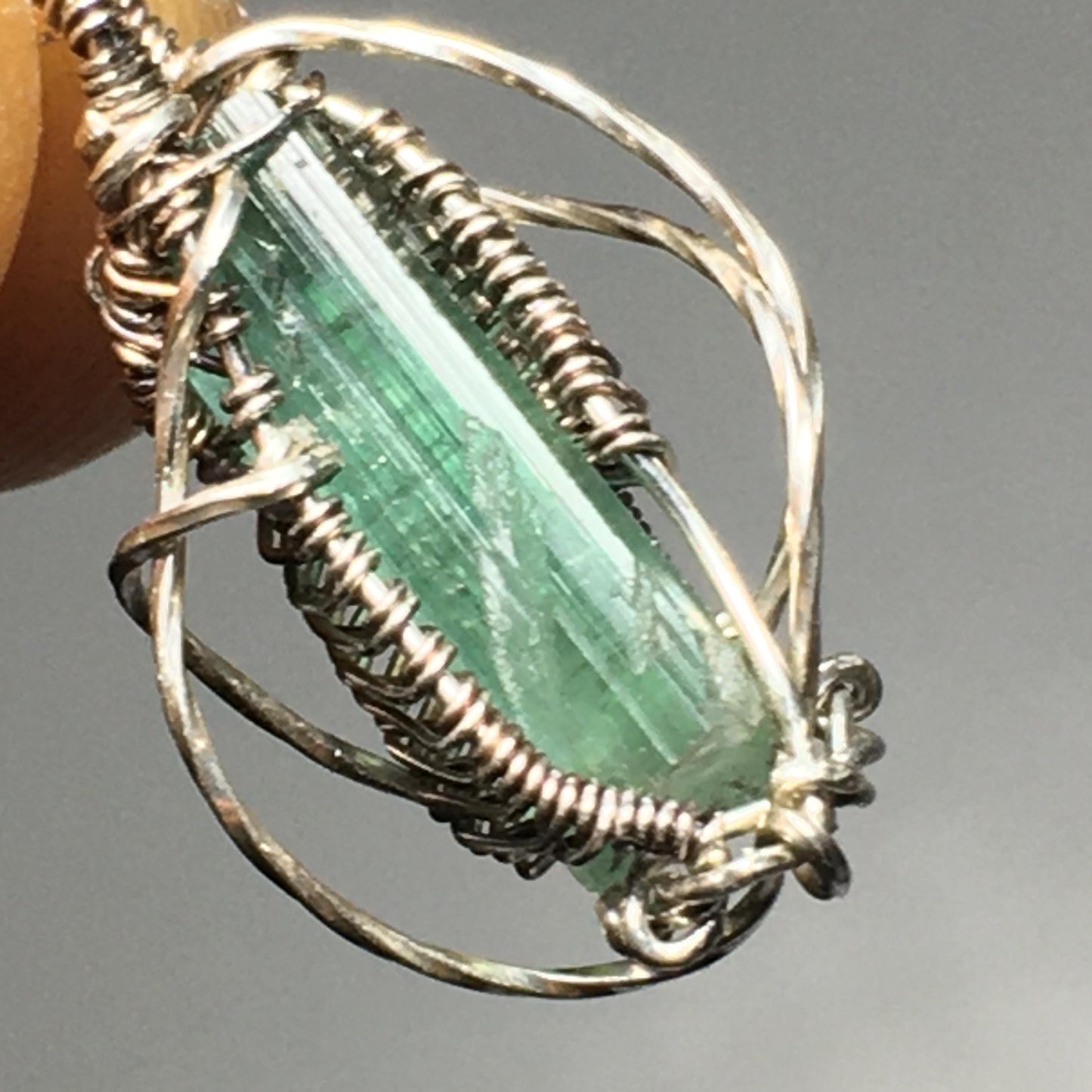 Big Blue Tourmaline Gem Indicolite Pendant Solid Silver Wire-Wrap Jewelry