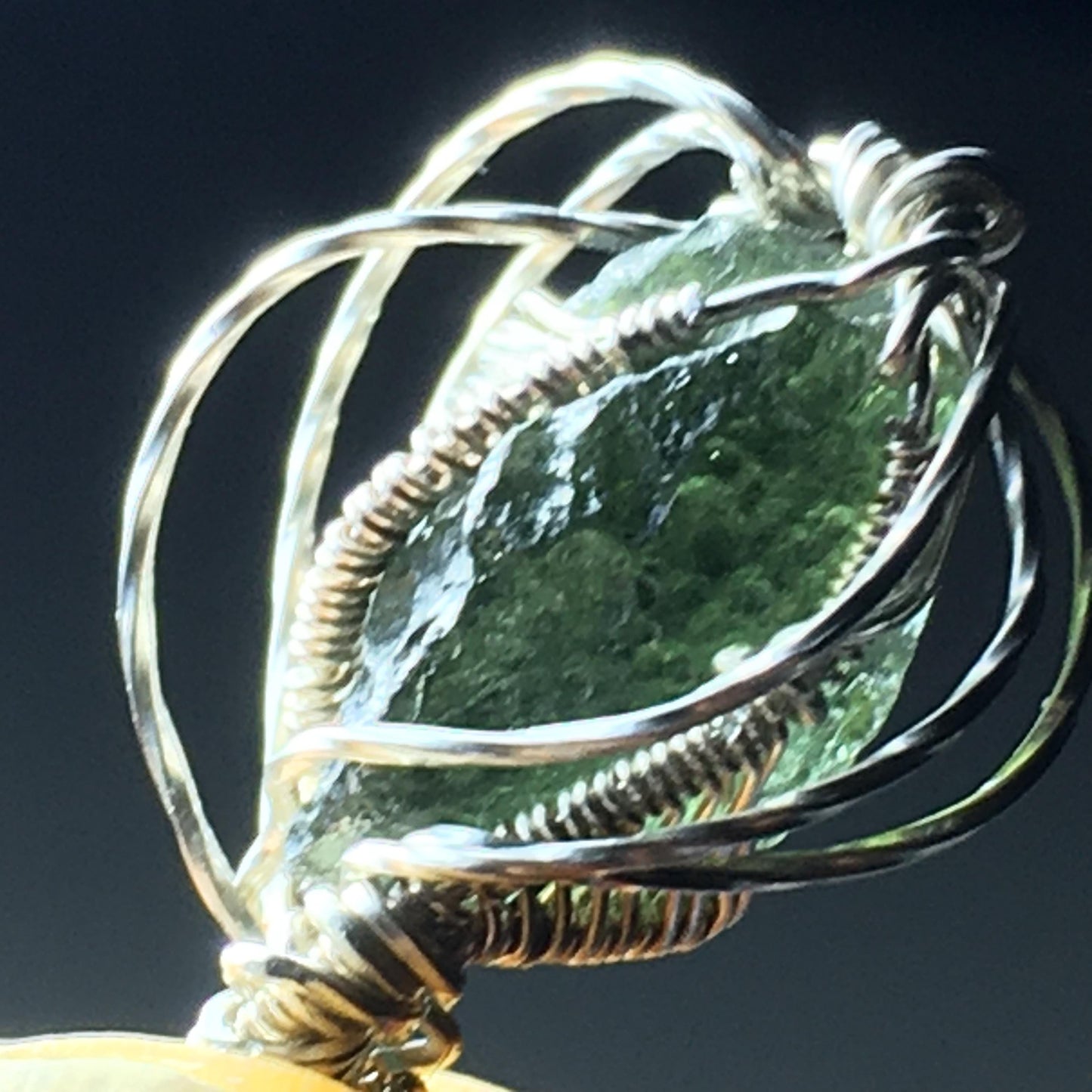Moldavite and Solid Silver Pendant