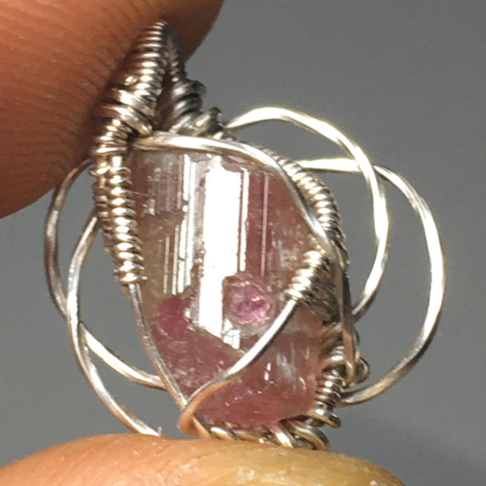 Watermelon Tourmaline and Silver Handmade Wire-Wrap Pendant