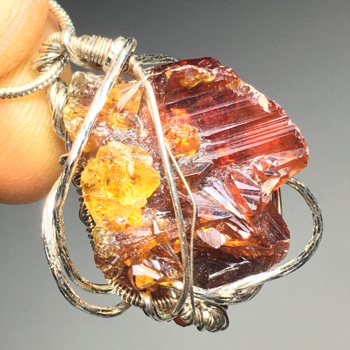 BIG AAA+ Bright Red Gemmy Zincite and Silver Pendant