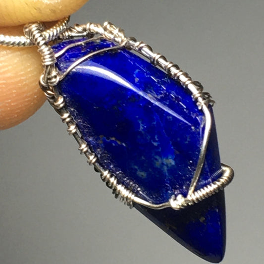 Lapis Lazuli and Silver Handmade Wire-Wrap Pendant