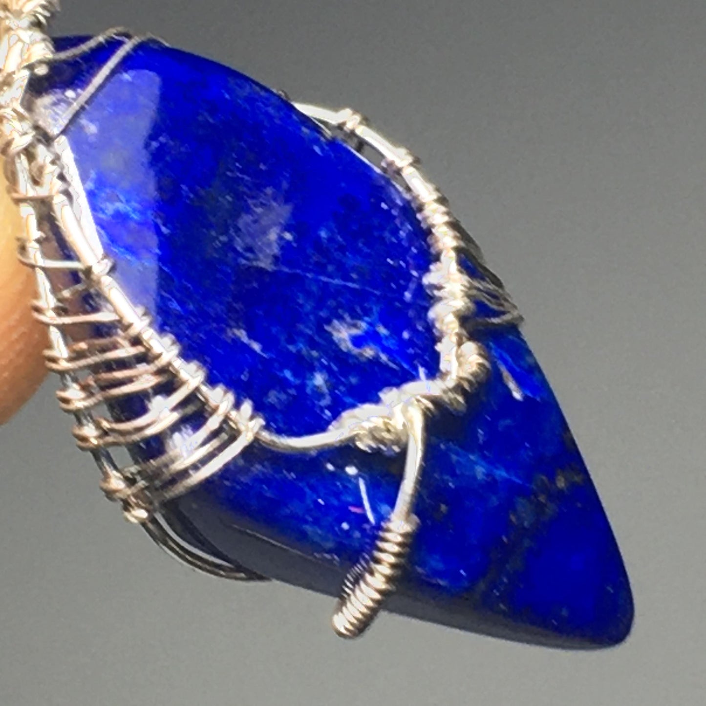 Lapis Lazuli and Silver Handmade Wire-Wrap Pendant