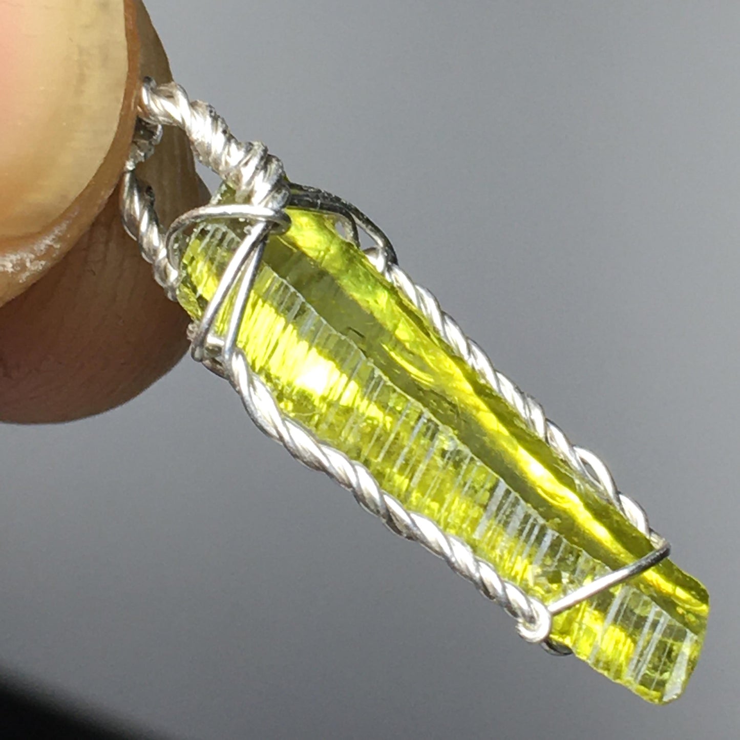 Green Gemmy Zincite and Silver Pendant