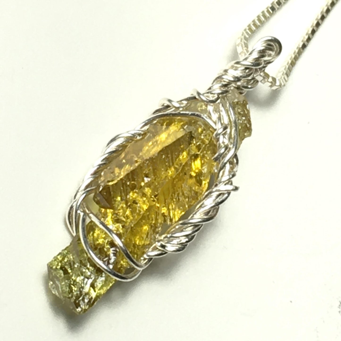 Yellow Zincite and Silver Crystal Pendant