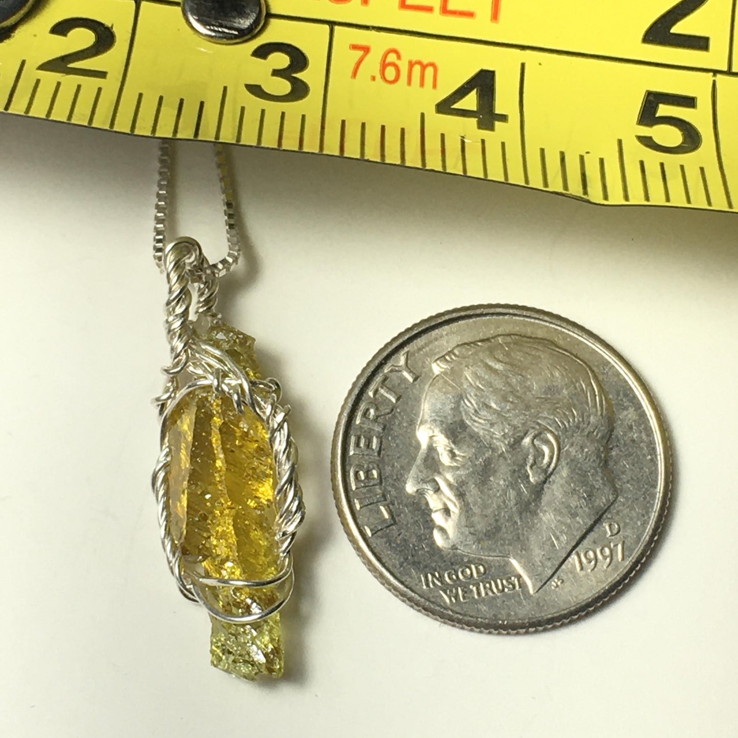 Yellow Zincite and Silver Crystal Pendant