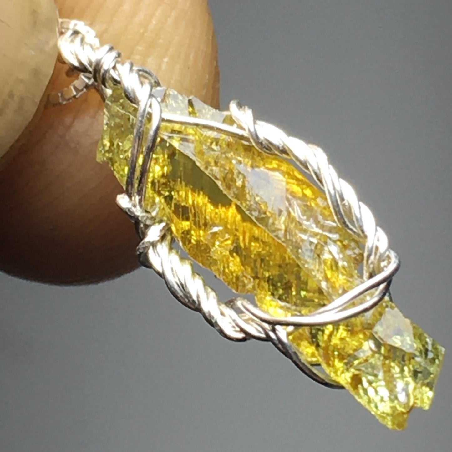 Yellow Zincite and Silver Crystal Pendant