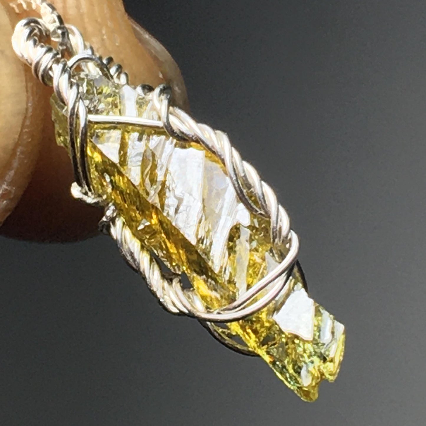 Yellow Zincite and Silver Crystal Pendant