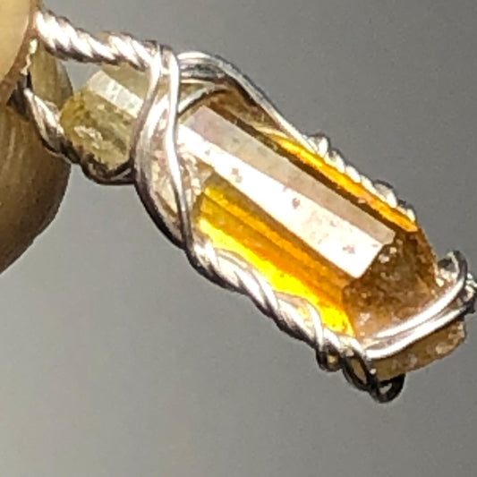Orange Zincite and Silver Crystal Pendant