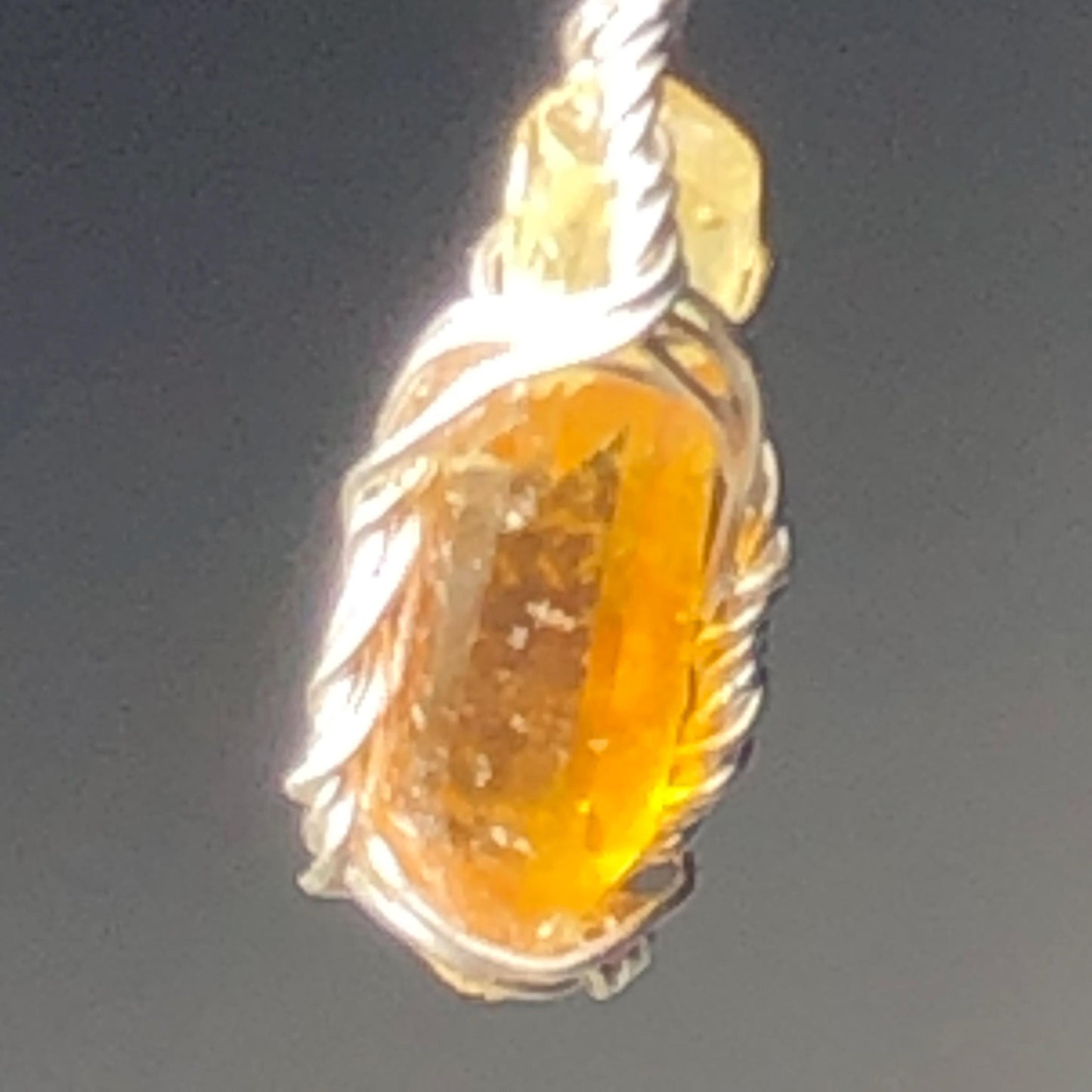 Orange Zincite and Silver Crystal Pendant