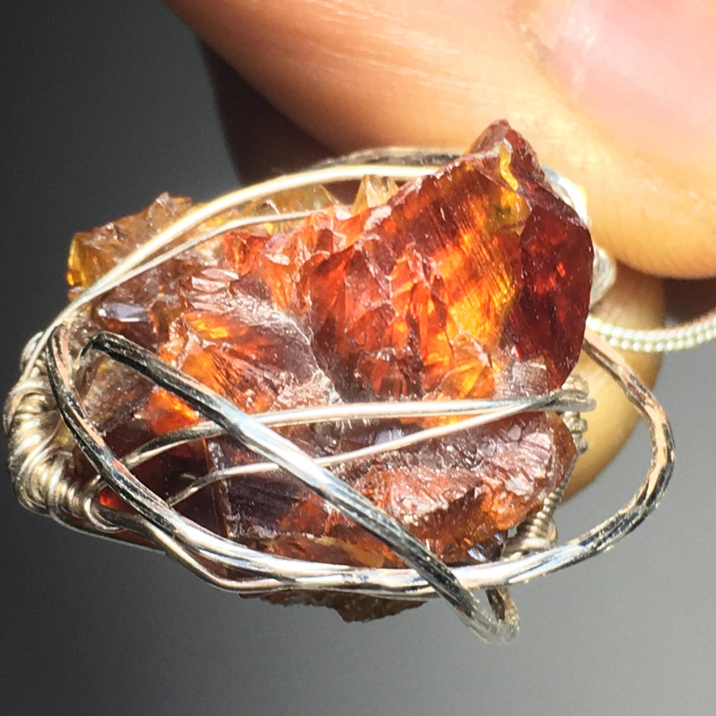 BIG AAA+ Bright Red Gemmy Zincite and Silver Pendant