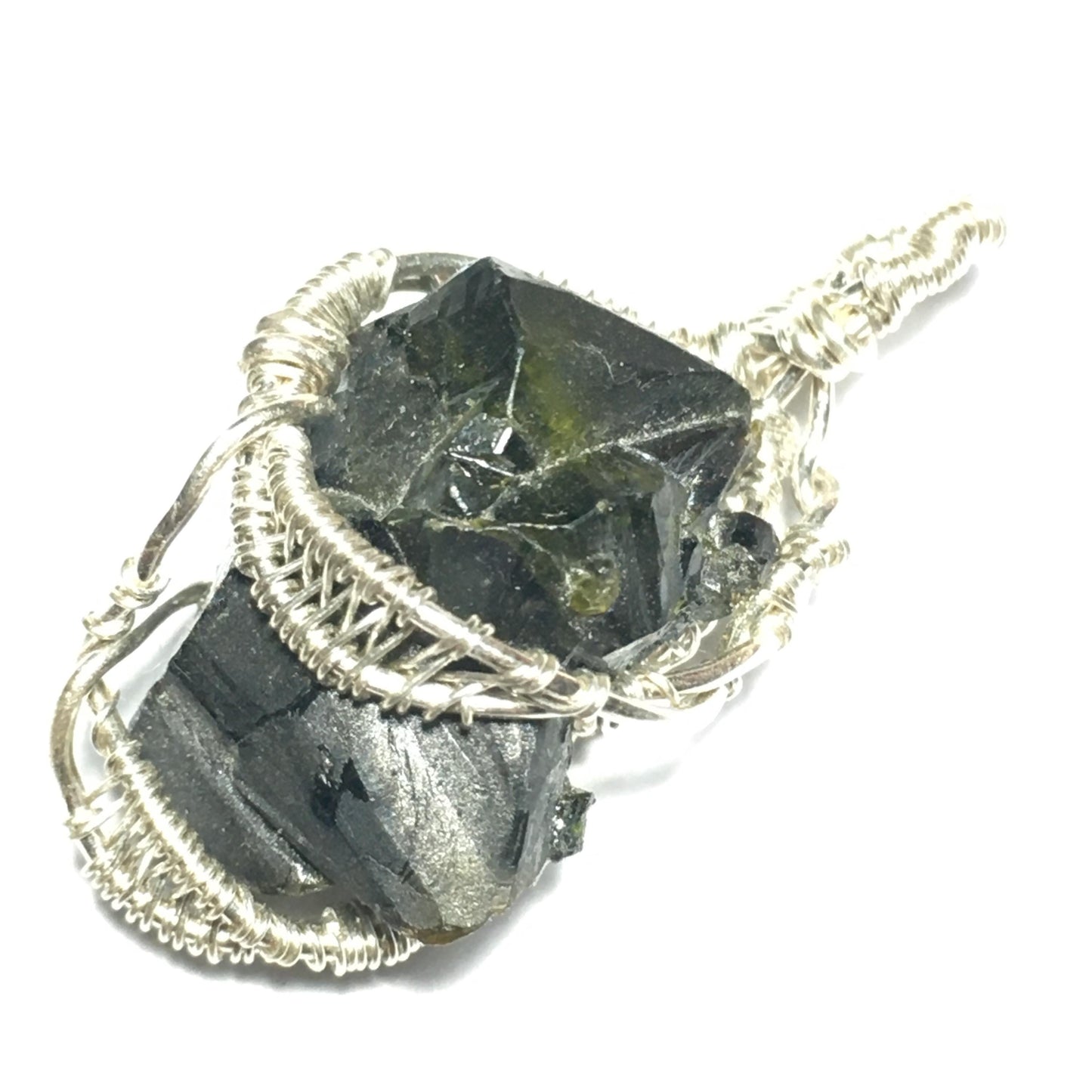 Green Zincite and Silver Pendant