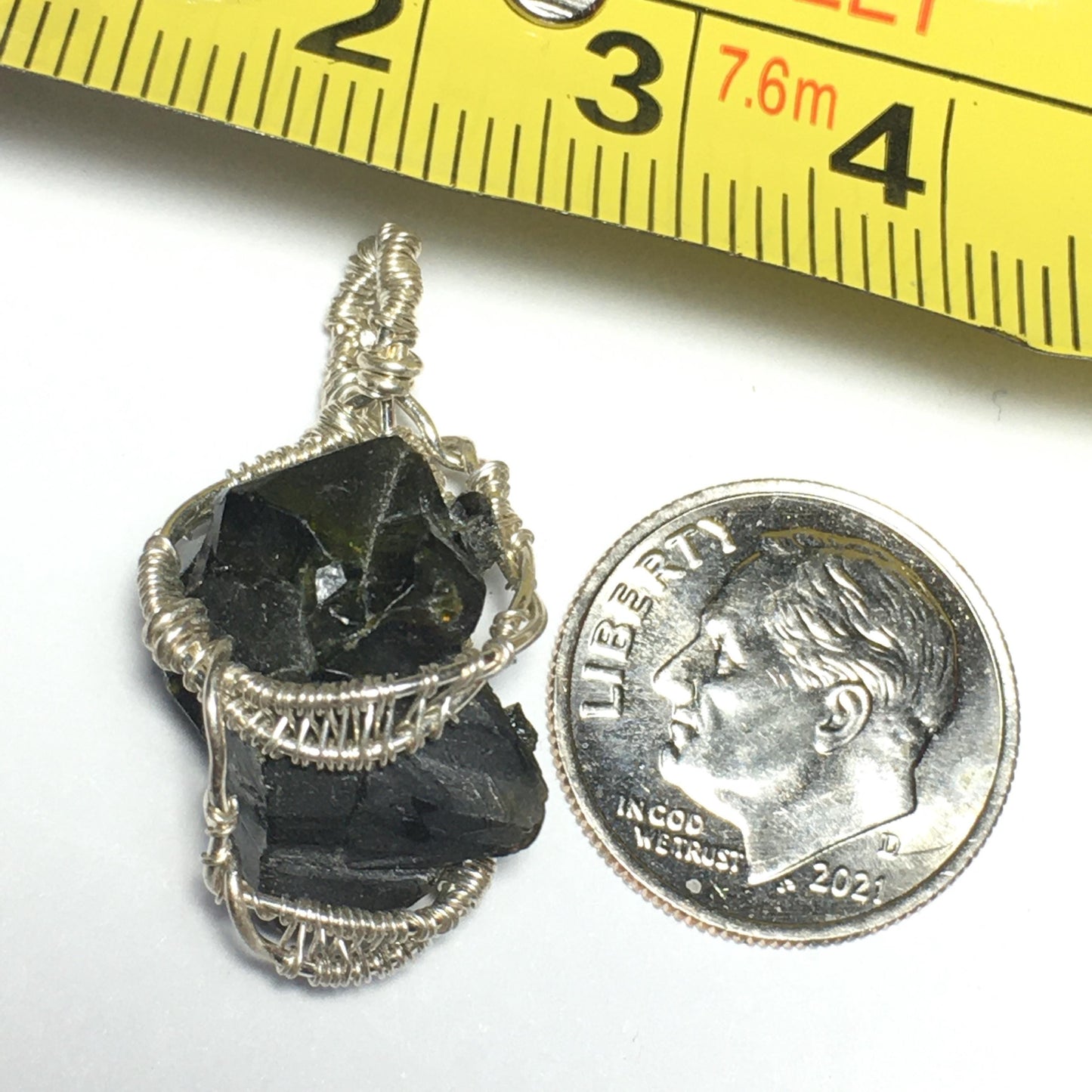 Green Zincite and Silver Pendant