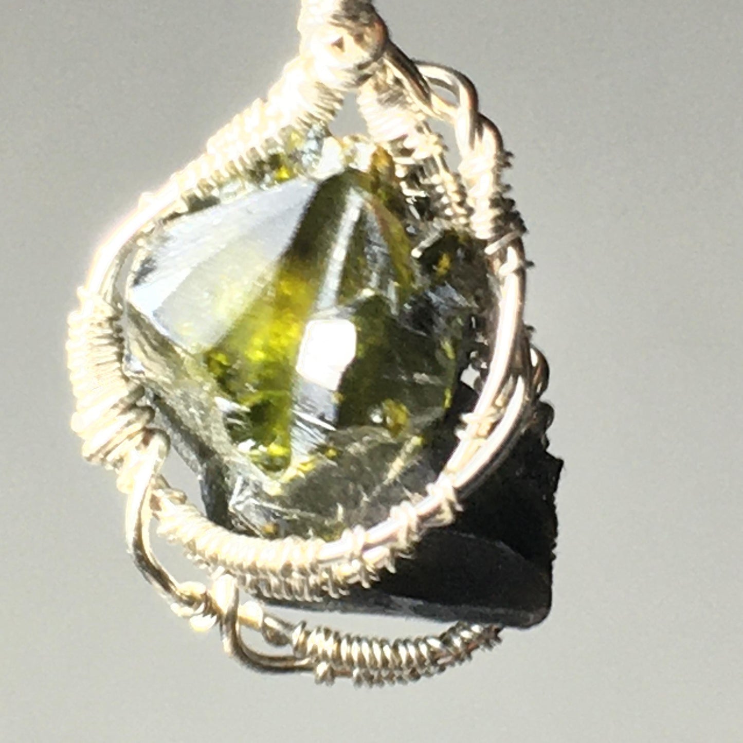 Green Zincite and Silver Pendant