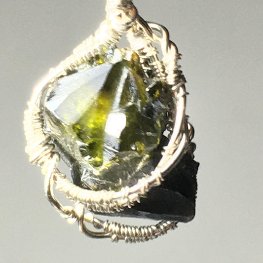 Green Zincite and Silver Pendant