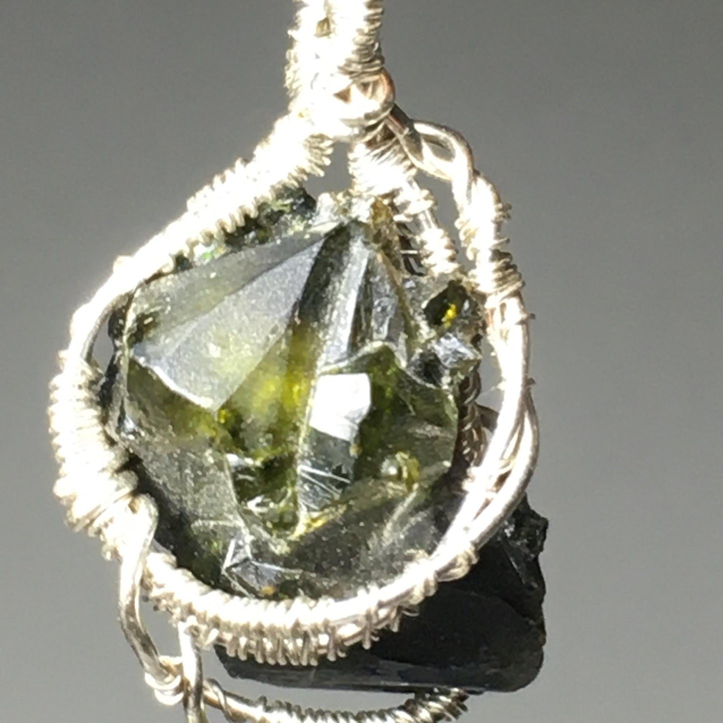 Green Zincite and Silver Pendant