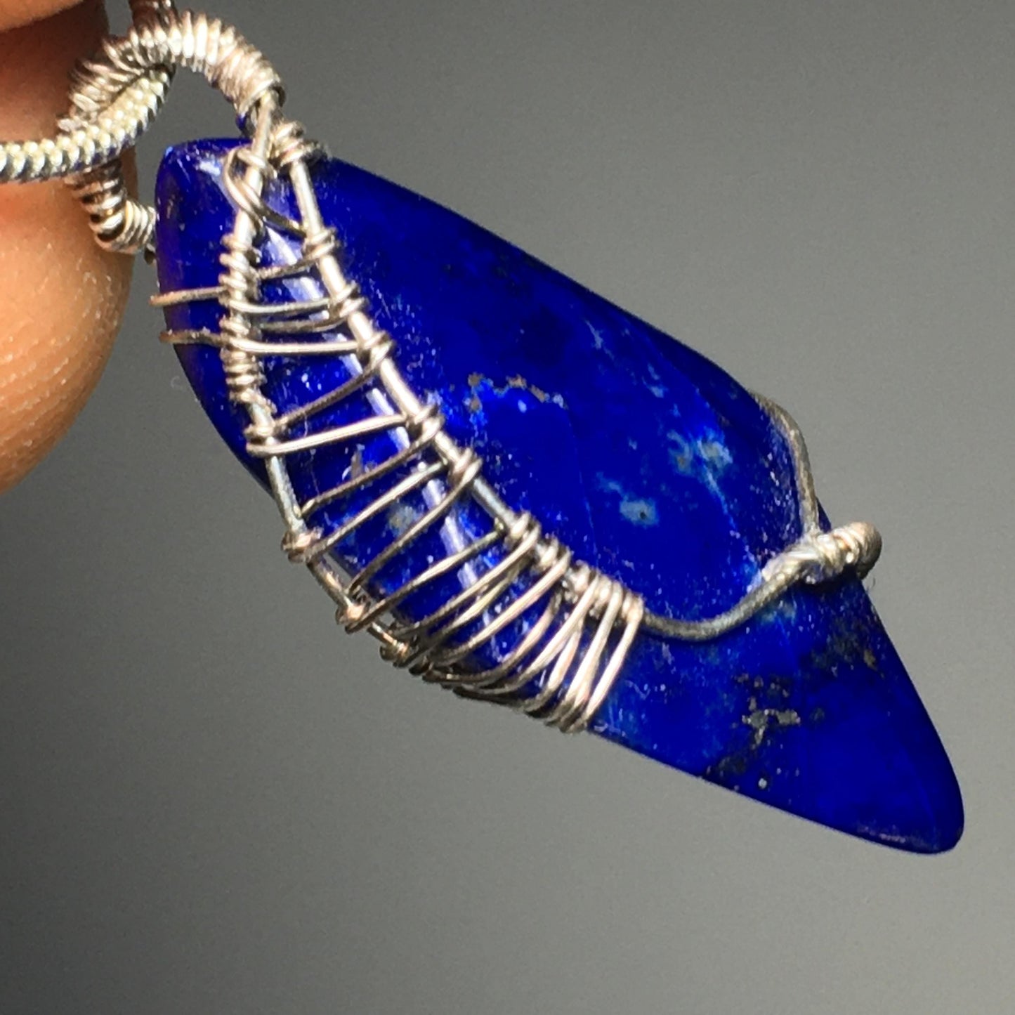 Lapis Lazuli and Silver Handmade Wire-Wrap Pendant