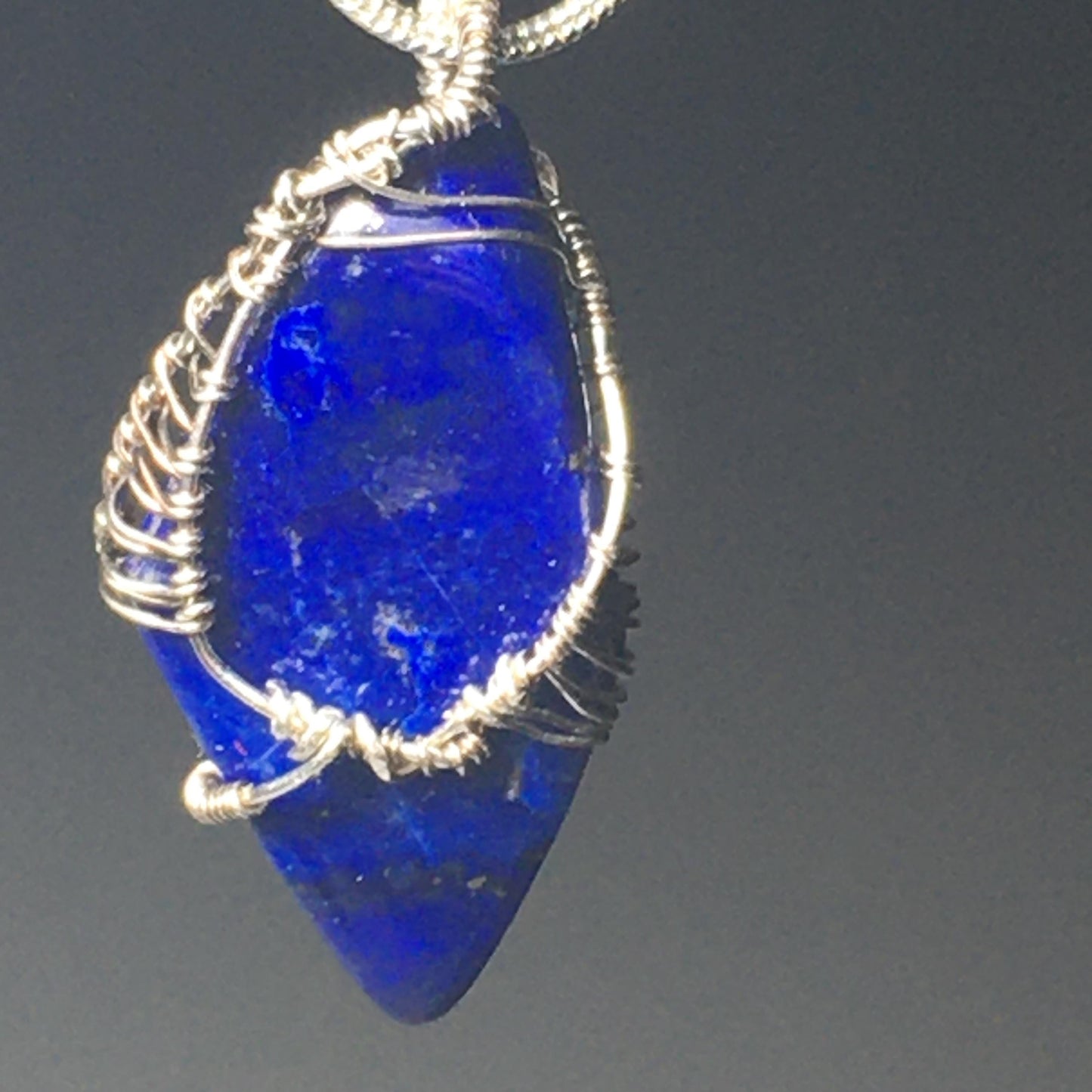 Lapis Lazuli and Silver Handmade Wire-Wrap Pendant