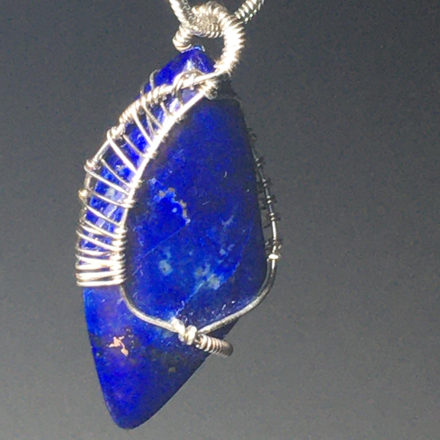 Lapis Lazuli and Silver Handmade Wire-Wrap Pendant