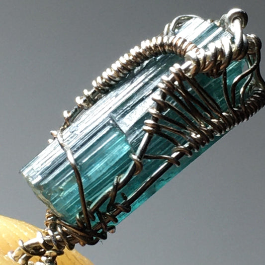 Blue INDICOLITE Tourmaline and Silver Pendant